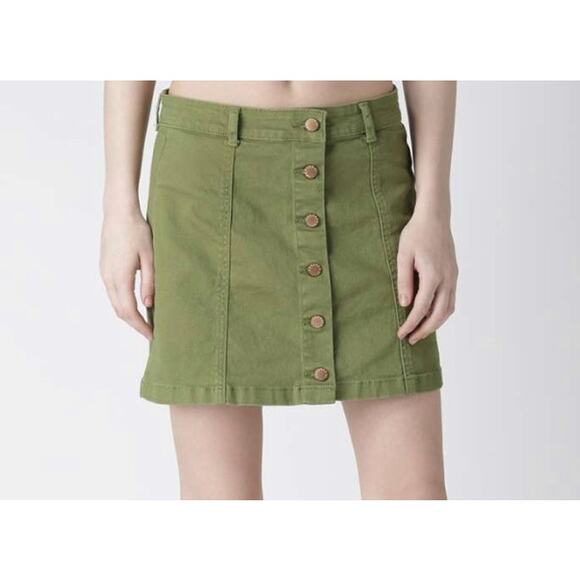 Olive Green A-Line Cargo Mini Denim Skirt Size 28 Retro - Forever 21 - Picture 1 of 5